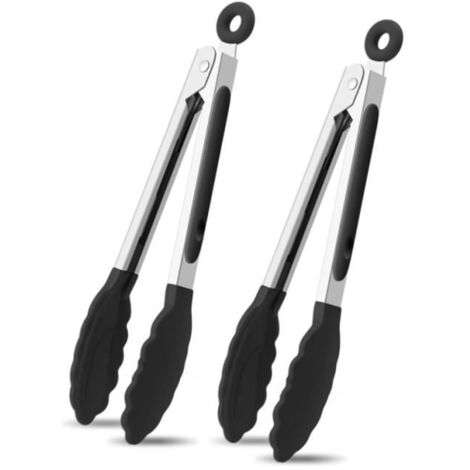 Pince de Cuisine - Inox - Silicone - Résistante à la chaleur - Antirouille - Noir (1/4)