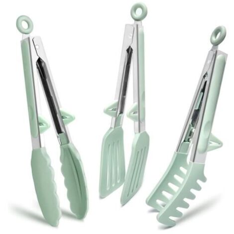Pince de Cuisine - Inox - Lot de 3 - 23 cm - Silicone - Vert (1/4)