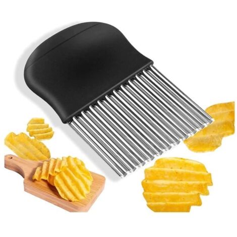 Couteau - 1PièCes - Coupe-Patates - Lame Ondulée - Acier Inoxydable - Noir (1/4)