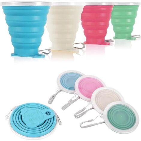 4Pcs Tasse de Voyage Pliable,Gobelet en Silicone Pliable, Réutilisable Tasse à Café 250ml Camping Mug avec Couvercle,Tasse de Voyage (1/4)