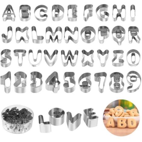 Lot de 36 Emporte Piece Lettre Alphabet, Emporte Piece Patisserie en Acier Inoxydable avec Boîte de Rangement Durable pour Décorati