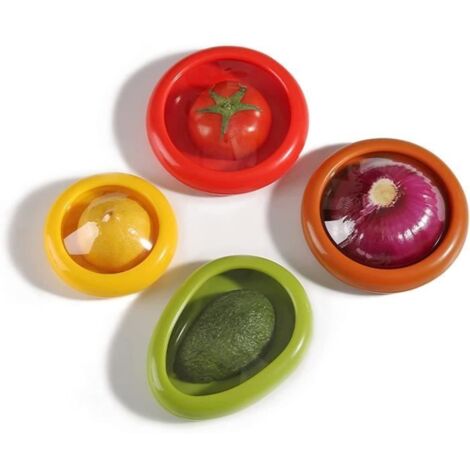 Boîtes de Rangement Réutilisables pour Fruits Et Légumes pour Réfrigérateur - pour Avocat, Oignon, Tomate, Et Citron (1/4)