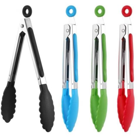 Pinces de Cuisine,4 PCS Pince Barbecue en Acier Inoxydable avec Embouts en Silicone Ustensiles de Cuisinae pour Cuisiner (1/4)