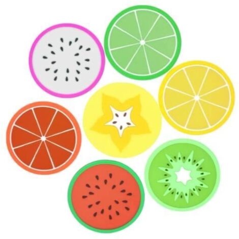 14 Pièces sous-Verres en Silicone,Créatifs Antidérapant Fruit Dessous de Verre,Rond Boisson Dessous de Verre pour la MaisonLe Bureau (1/4)
