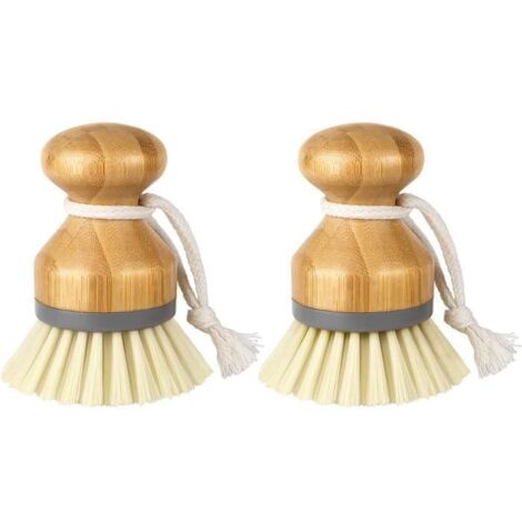 Brosse de nettoyage,Brosse à Paume en Bambou,Brosse à Récurer pour Nettoyage des Vaisselle Casseroles Plates Éviers de Cuisine,2PCS (1/4)