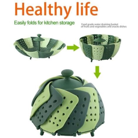 Batterie de cuisine,Panier de cuisson à la vapeur en Silicone,ustensile de cuisine,panier de cuisson à la vapeur en - Type green (1/4)