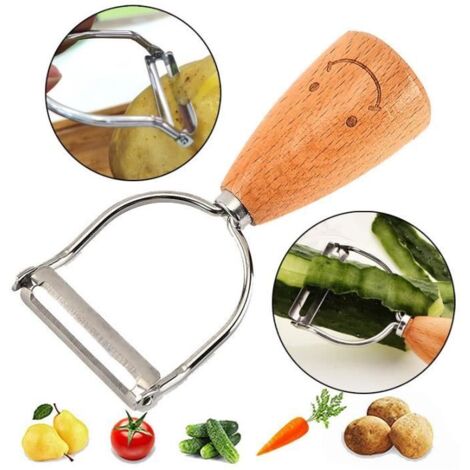 Éplucheur de légumes - Mignon - Multifonctionnel - Acier inoxydable - Hêtre - Design ergonomique (1/4)