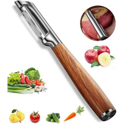 Éplucheur de légumes - Multifonctionnel - Acier inoxydable 304 - Design ergonomique - Couleur argent et marron (1/4)