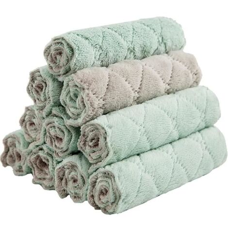 10PCS Kitchen Towels Dish Towels, Reusable Cleaning Cloths, Absorbent Multipurpose Dish Cloths, Coral Velvet Dishtowels (1/4)