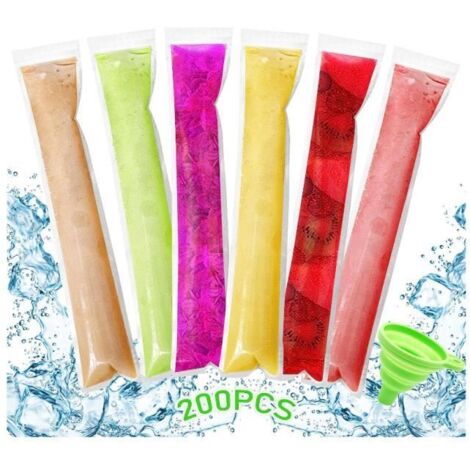 200 Pièces Sacs Popsicle, Moule à Glace, Sacs de Sucettes Glacées, Popsicle Pochettes, Moule Glace à l'eau, DIY Popsicle (200PCS) (1/4)