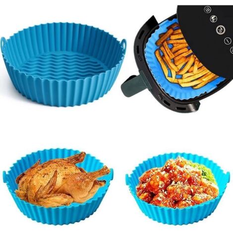 Pot en Silicone Friteuse à Air, Panier Friteuse en Silicone,Pot en Silicone antiadhésif réutilisable,Airfryer, Micro-Ondes (bleu) (1/4)