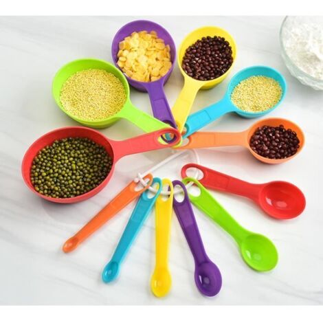 Cuillères à Mesurer,Tasses à Mesurer en Plastique,Colorées Cuillères Doseuses,pour cuisine,maison,cuissoncafé,épices,sel,sucre,12pcs (1/4)