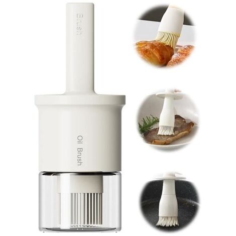Distributeur d'Huile d'Olive - MARQUE - 2 en 1 - Silicone Résistant à la Chaleur - Verre Blanc - 300ML (1/4)