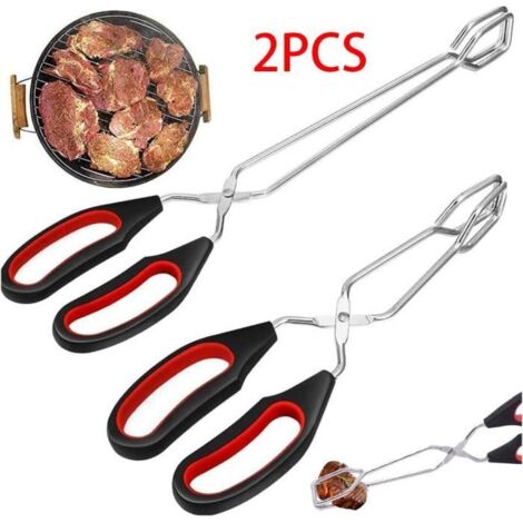 Pinces à barbecue - 23.5x7.5cm et 33x8cm - Acier inoxydable - Couleurs Argent, Noir, Rouge (1/4)