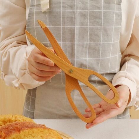 Pince à aliments - Cuisine - Bois de hêtre - Antidérapante - Design ciseaux - Haute qualité (1/4)