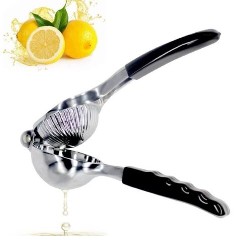 Presse-citron manuel en acier inoxydable,,Mise à niveau complète,conception économe en main-d'œuvre,avec poignée en silicone (noir) (1/4)
