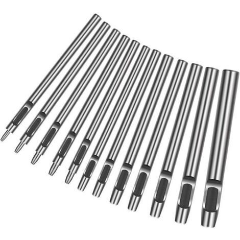 LANMOK 12 Pcs Poinçon Creux en Cuir Kit d'Outil de Poinçonnage pour Maroquinerie Emporte-Pièce en Acier à Carbon pour Ceinture (1/4)