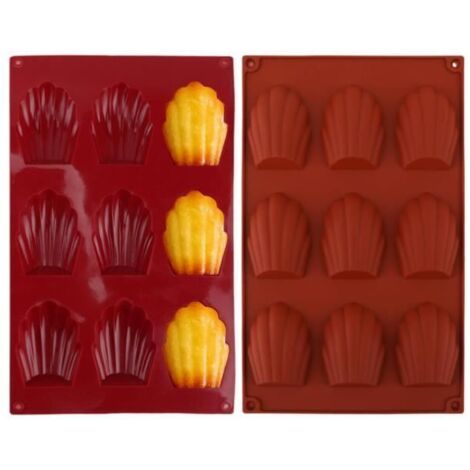 Moules à Madeleine - Réutilisables - Silicone Antiadhésif - 9 Cavités - Sans BPA - Rouge (1/4)