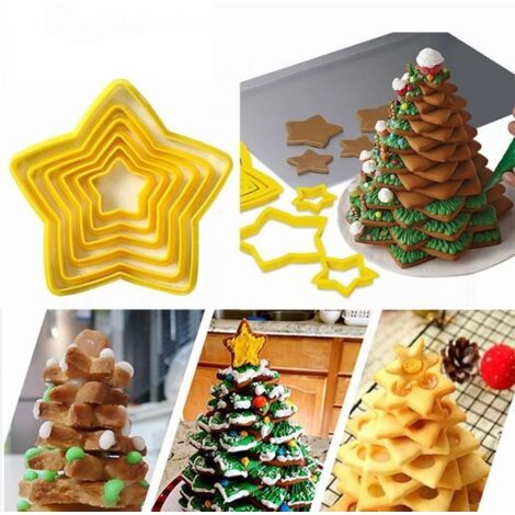Gaufre Moules,6 pièces-ensemble arbre de noël emporte pièce étoiles forme gâteau Biscuit Cutter moule C (1/4)