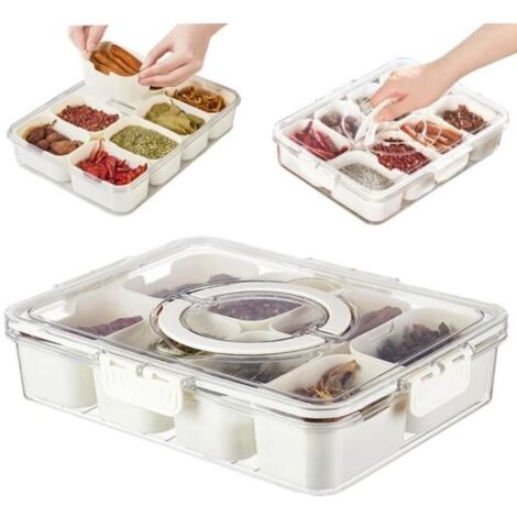 Plat de fruits,Plateau de service divisé avec poignée,contenants de Rangement à épices avec Couvercle,pour Noix,biscuits,fruits (1/4)