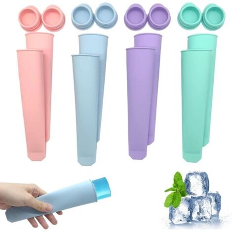 8 moules à glace en silicone, moules à glace réutilisables en silicone, moules à sucettes glacées en silicone, (1/4)