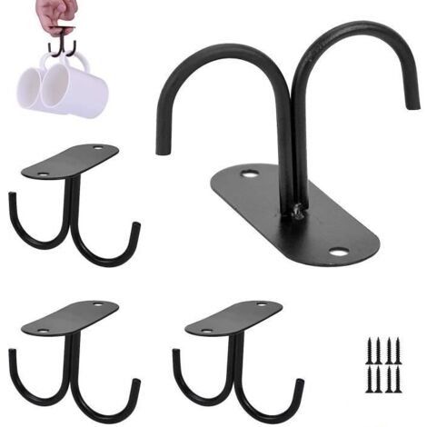 Porte tasse suspendue - Métal Noir - 4 PCS - Crochets - Style Industriel (1/4)