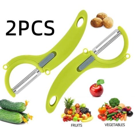 Éplucheur de légumes - Multifonctionnel - Acier inoxydable - Poignée ergonomique - Couleur verte - 2 pièces (1/4)