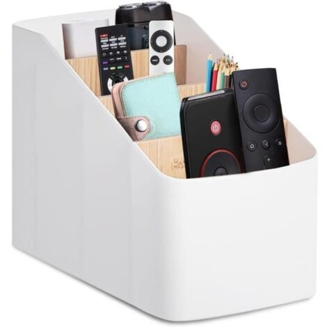 1 support de télécommande : organisateur de table avec 4 poches, rangement de télécommande en plastique, organisateur de bureau (1/4)