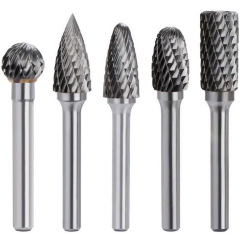 Jeu de fraises rotatives - Outils - Kit de 5pcs - Carbure de tungstène - Tige 6mm - Tête 10mm (1/4)