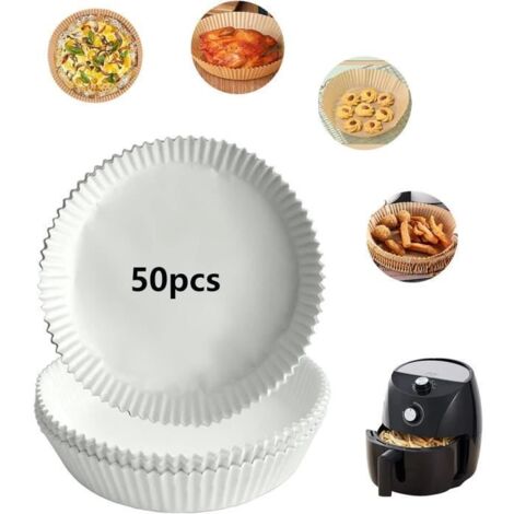 50 pièces papier de cuisson pour friteuse à air, air fryer feuilles de papier, pour poêle, four, micro-ondes, friteuse à air chaud (1/4)