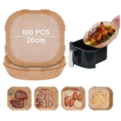 20-23cm Papier Cuisson Air Fryer, 100 Pièces Papier Sulfurisé Air Fryer Carrées, Antiadhésive sans Huile Jetables Papier Friteuse (1/4)