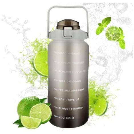 Citation Inspirante, Marqueur de Temps : Bouteille d'eau avec paille de 2L avec une citation inspirante unique et un marqueur de te (1/4)
