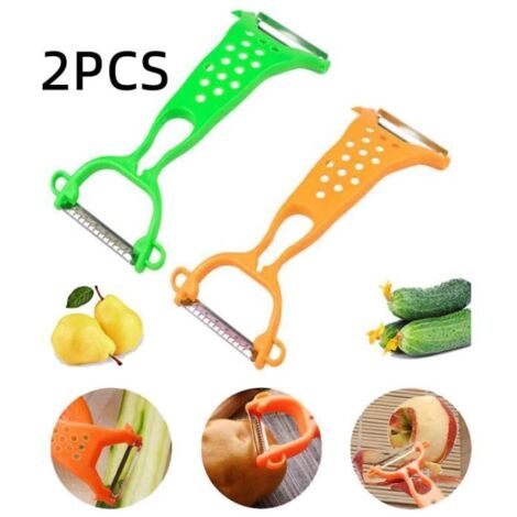 Éplucheur de légumes multifonctionnel - MARQUE - Râpe à carottes - Acier inoxydable - Vert, orange - 2 pièces (1/4)