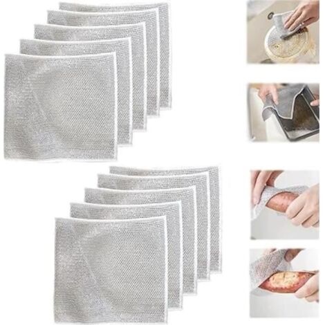 Lot de 10 chiffons de vaisselle polyvalents en fil métallique pour nettoyage humide et sec, réutilisables, torchons à vaisselle, (1/4)