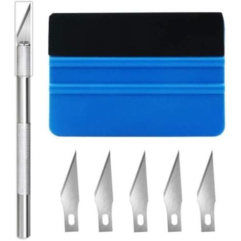 Kit d'outils pour pose de papier peint et film adhésif - 7 pièces - Spatule, couteau et lames - Blanc (1/4)