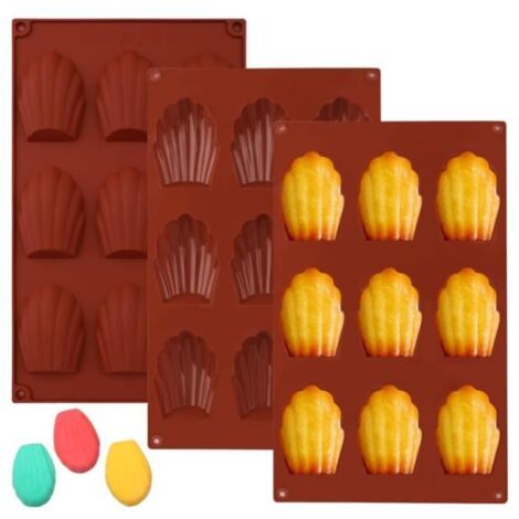 Lot de 3 Moules à en Silicone, Moule Silicone, 9 Cavités Moule , Moules en Silicone en Forme de Coquille pour Bonbons, Pudding (1/4)