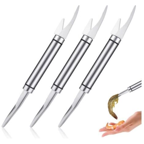 Couteau Éplucheur de Crevettes, 3pcs Couteau à Gueule de Poisson Multifonctionnel 5 en 1 pour Crevettes Acier Inoxydable Couteau (1/4)