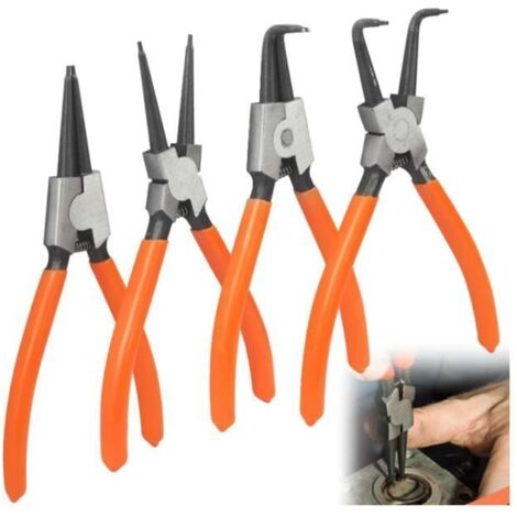 Pince Circlips - Lot de 4 - Acier - Pince à Circlips Interieur et Extérieur de 17,8 cm (7") Droites et Courbées (1/4)