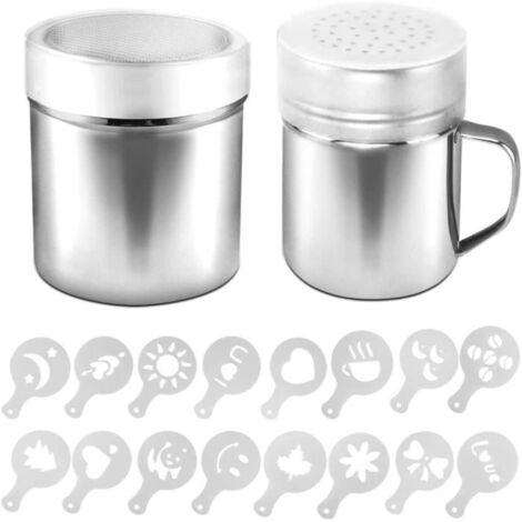 Tamis à farine - Inox - 2PCS - Maille fine et trou - 16 pochoirs - Couvercle hermétique (1/4)