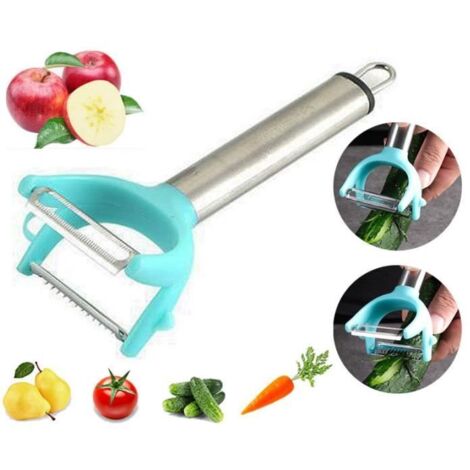 Éplucheur de légumes - Multifonctionnel - Acier inoxydable - Design ergonomique - Couleur bleu clair - 18x4.5cm (1/4)