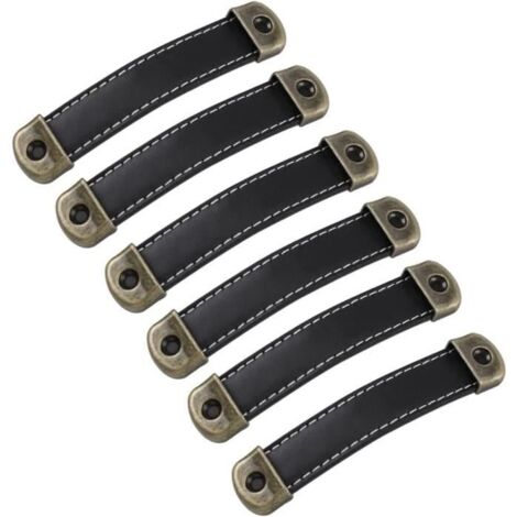 Poignée de meuble - Vintage en cuir - 6PCS - 96mm - Noir - Rectangulaire (1/4)