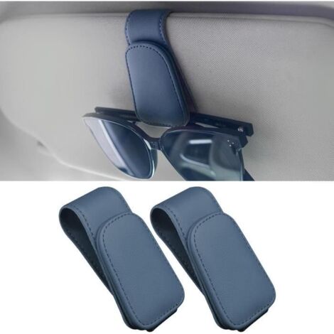 Lot de 2 Porte Lunettes pour Voiture magnétiques en Cuir pour visière de Voiture,Porte Lunettes Voiture Clip de Carte Ticket-bleu. (1/4)