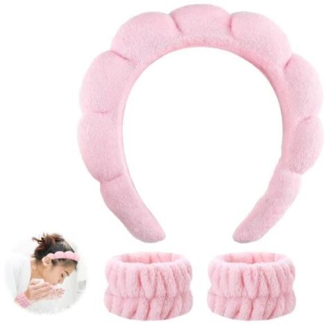 Ensemble de Bandeau et Bracelets de Lavage en Microfibre - Prévient les Éclaboussures, Idéal pour Maquillage, Douches, Yoga, Sport (1/4)