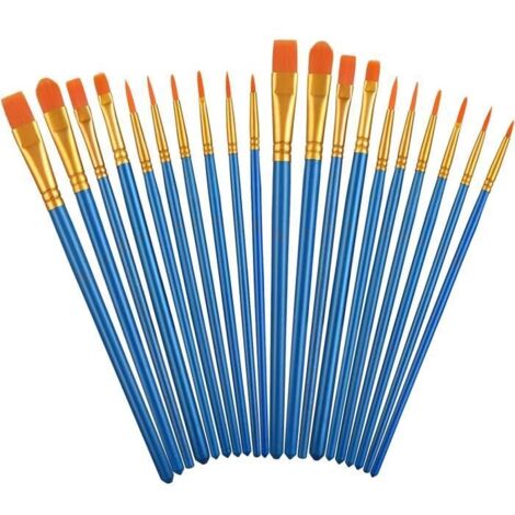 Ensemble de 20 pinceaux de peinture acrylique - 10 tailles différentes - Bleu (1/4)
