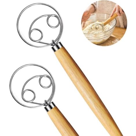 Fouet à Pâte - Non spécifié - 2 Pièces - Acier inoxydable - Manche en bois - 13 pouces (1/4)
