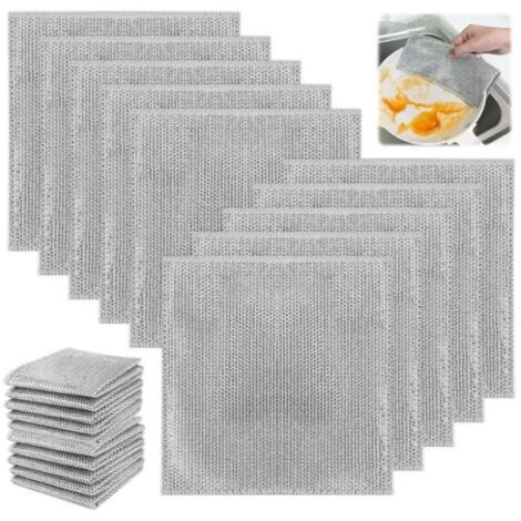 10 Pièces Chiffon à Vaisselle En Fil de Fer,Torchon Multifonctionnel En Fil MéTallique Anti-Rayures,Torchon Fil MéTallique Anti (1/4)