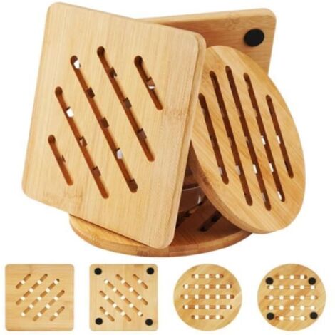 Lot De 4 Dessous De Plat Bambou Résistant À La Chaleur, Dessous De Plat Bois, Dessous De Plats Antidérapant, sous Plat De Table (1/4)