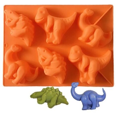 Moule à Gâteau Dinosaure,6 cavités Dinosaure Antiadhésif Moule pour Muffins,gâteaux,Chocolat,pour Fête d'anniversaire(Orange) (1/4)
