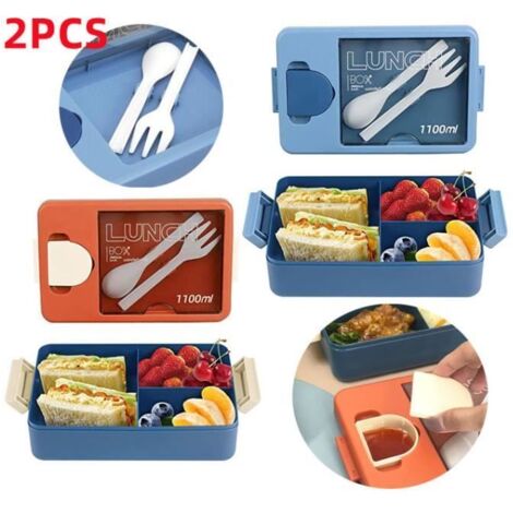 boîte à déjeuner,Boîte à Repas travail avec compartiments,Boîte à bento avec cuillère et fourchette,pour scolaire,voyage,pique-nique (1/4)