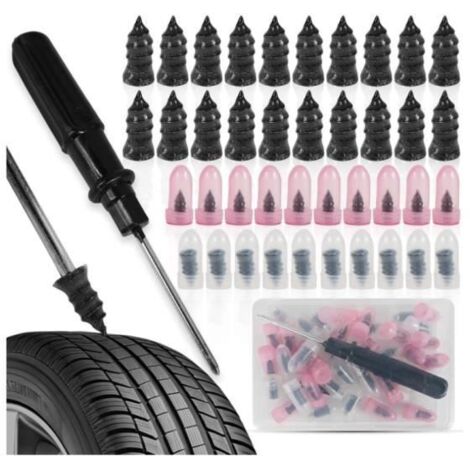 Kit Reparation Pneu Voiture Inclut 40 Clous en Caoutchouc de 2 mesures Tournevis Plat/Cruciforme Meche Pneu Crevaison kit Meche (1/4)